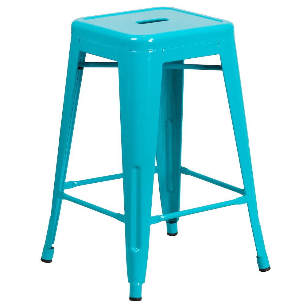 24" High Backless Crystal Teal-Blue Indoor-Outdoor Counter Height Stool. Picture 1