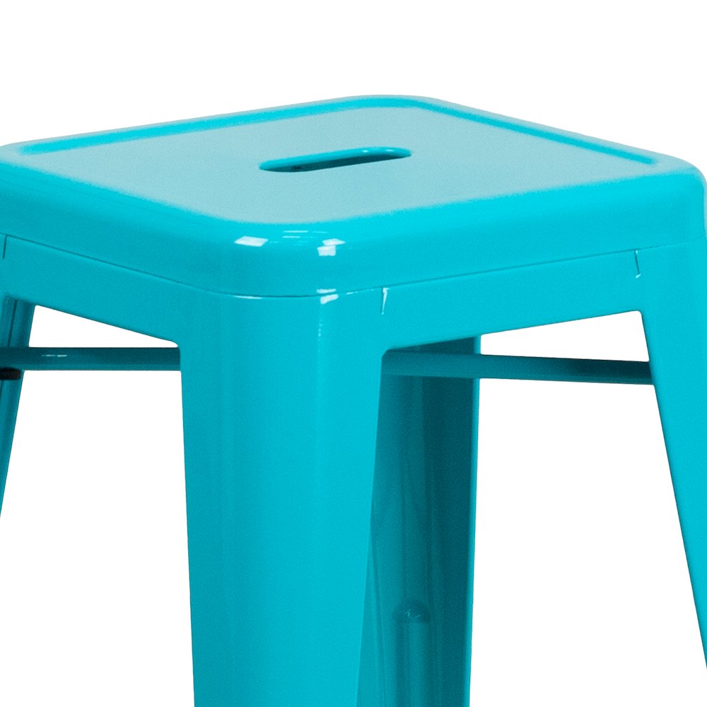 24" High Backless Crystal Teal-Blue Indoor-Outdoor Counter Height Stool. Picture 8