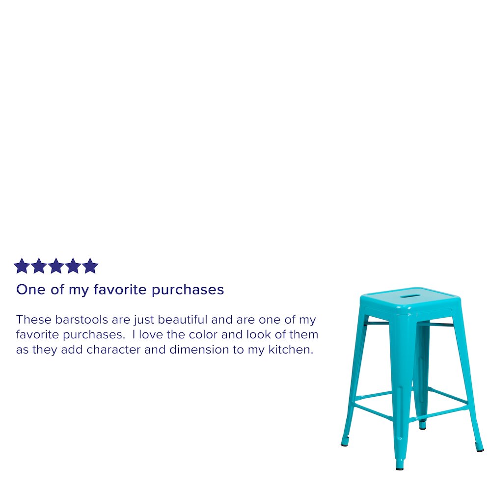 24" High Backless Crystal Teal-Blue Indoor-Outdoor Counter Height Stool. Picture 4