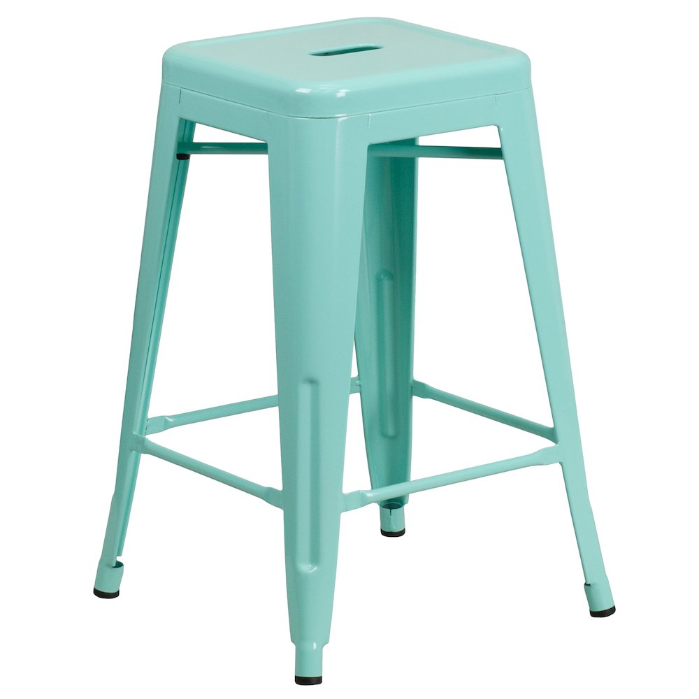 24" High Backless Mint Green Indoor-Outdoor Counter Height Stool. Picture 1