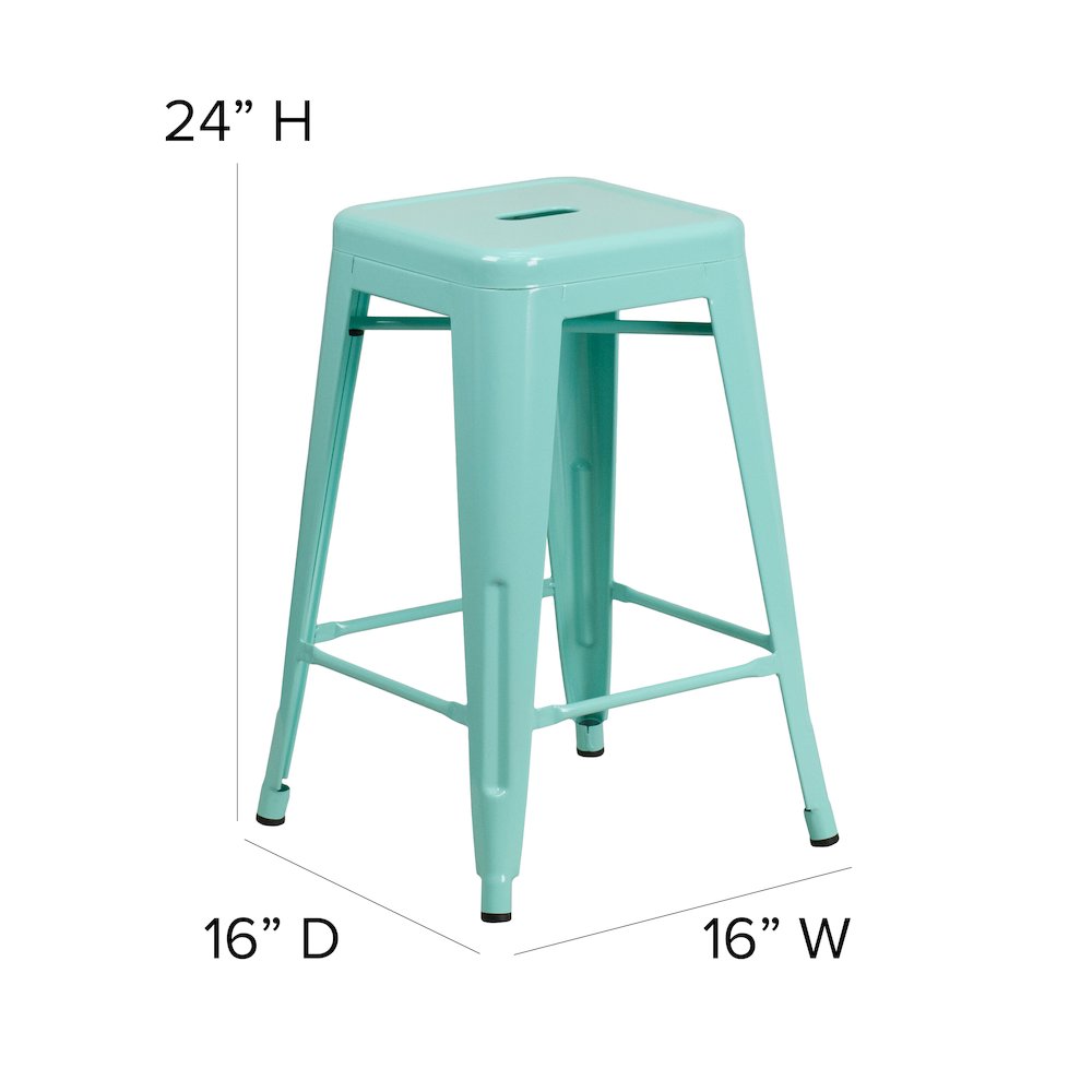 24" High Backless Mint Green Indoor-Outdoor Counter Height Stool. Picture 6
