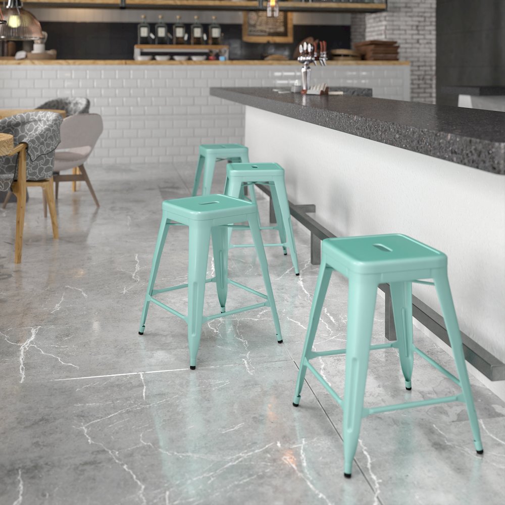24" High Backless Mint Green Indoor-Outdoor Counter Height Stool. Picture 2