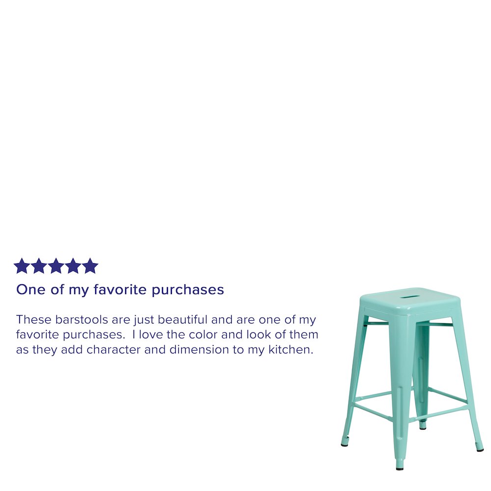 24" High Backless Mint Green Indoor-Outdoor Counter Height Stool. Picture 4