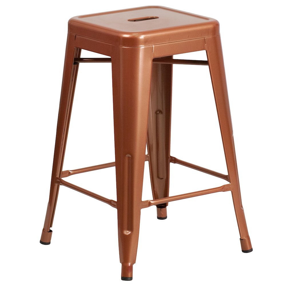 24" High Backless Copper Indoor-Outdoor Counter Height Stool. Picture 1