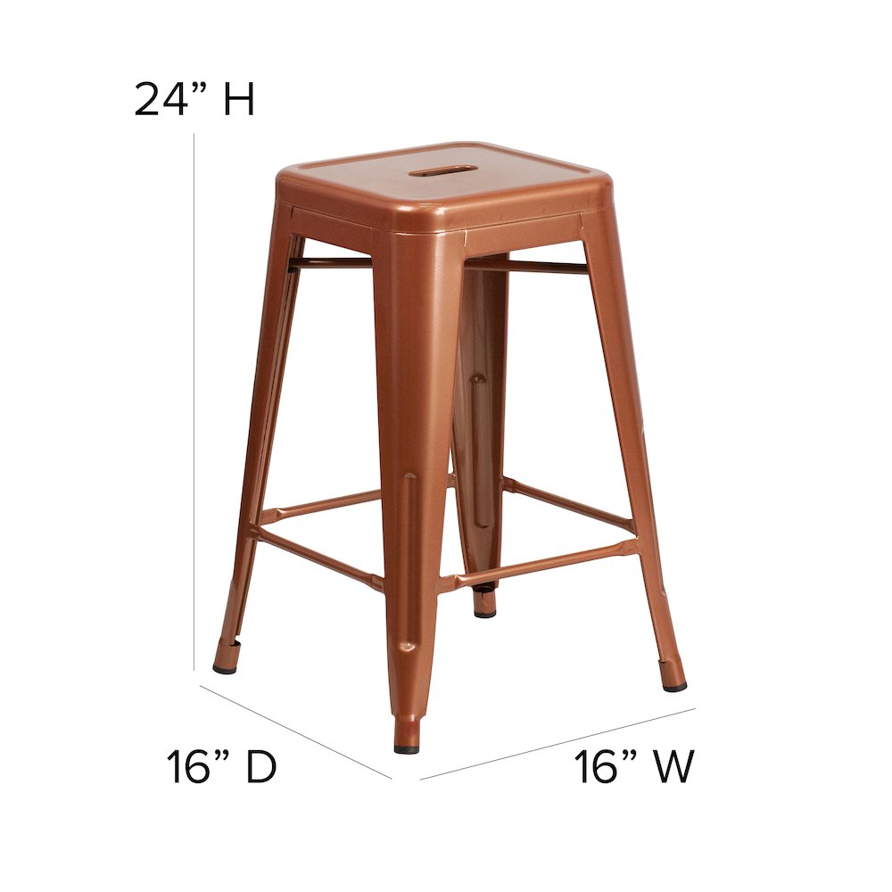 24" High Backless Copper Indoor-Outdoor Counter Height Stool. Picture 6