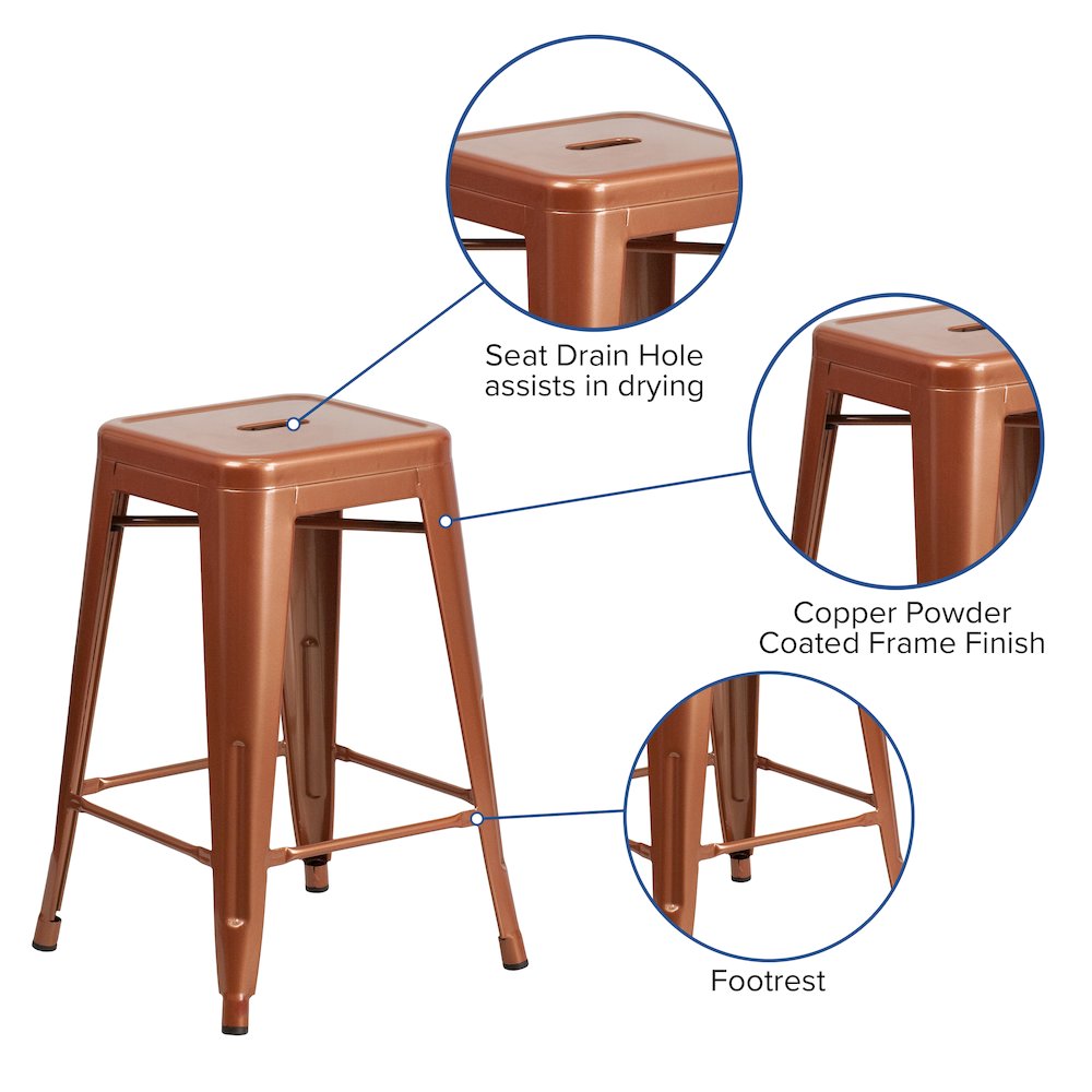 24" High Backless Copper Indoor-Outdoor Counter Height Stool. Picture 5