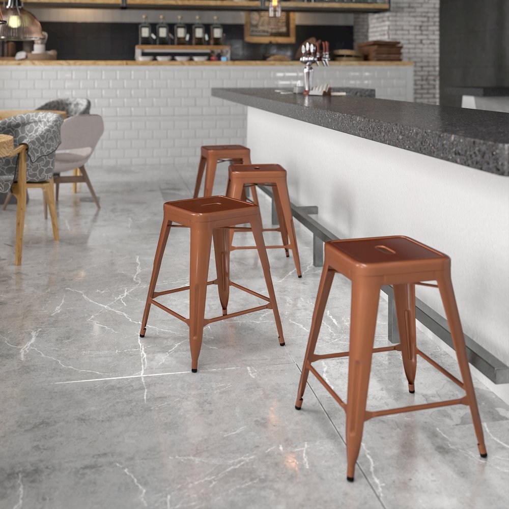 24" High Backless Copper Indoor-Outdoor Counter Height Stool. Picture 2