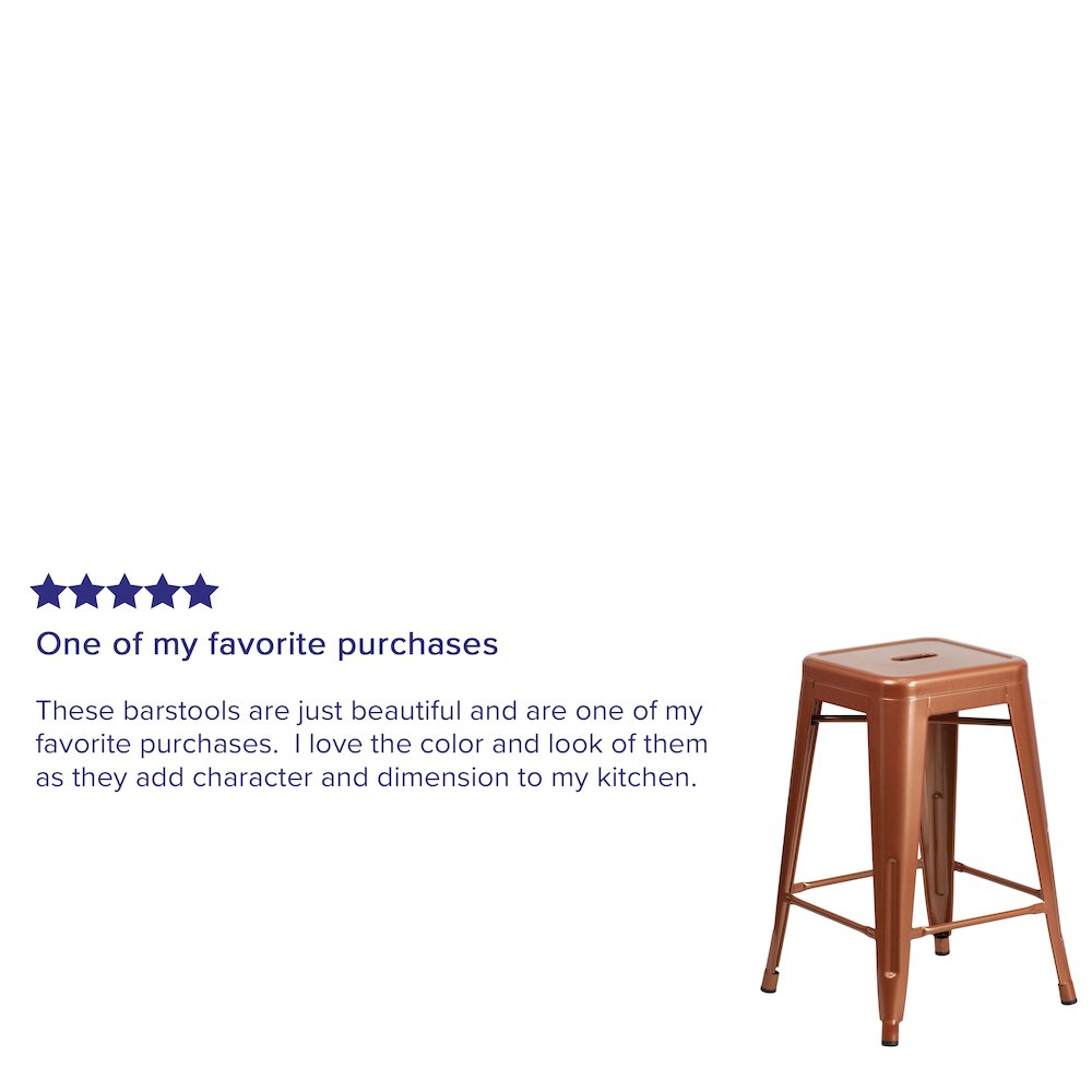 24" High Backless Copper Indoor-Outdoor Counter Height Stool. Picture 4