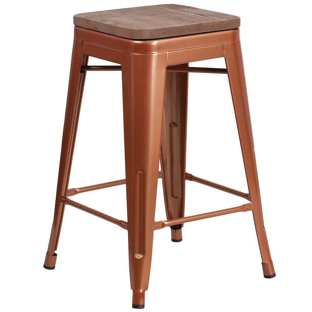 24" High Backless Copper Counter Height Stool with Square Wood Seat. Picture 1