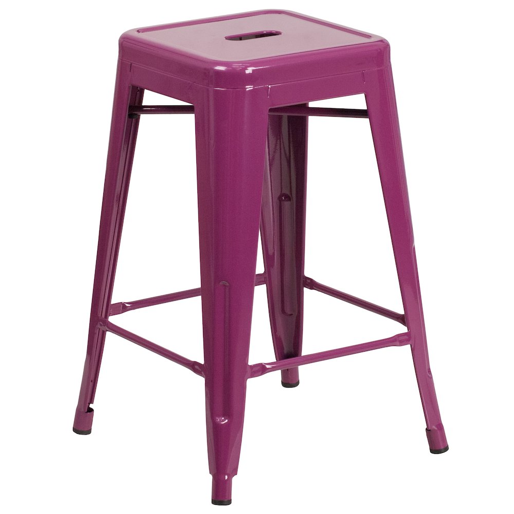 Commercial Grade 24" High Backless Purple Indoor-Outdoor Counter Height Stool. Picture 1
