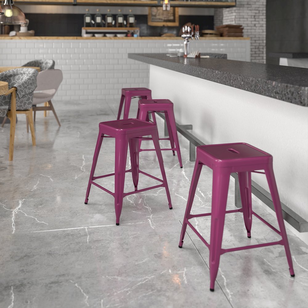 24" High Backless Purple Indoor-Outdoor Counter Height Stool. Picture 2