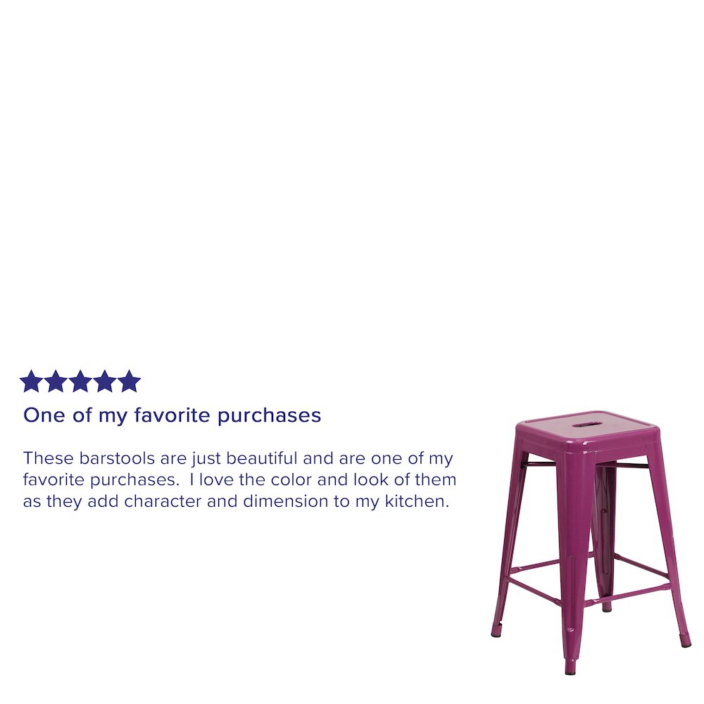 Commercial Grade 24" High Backless Purple Indoor-Outdoor Counter Height Stool. Picture 3