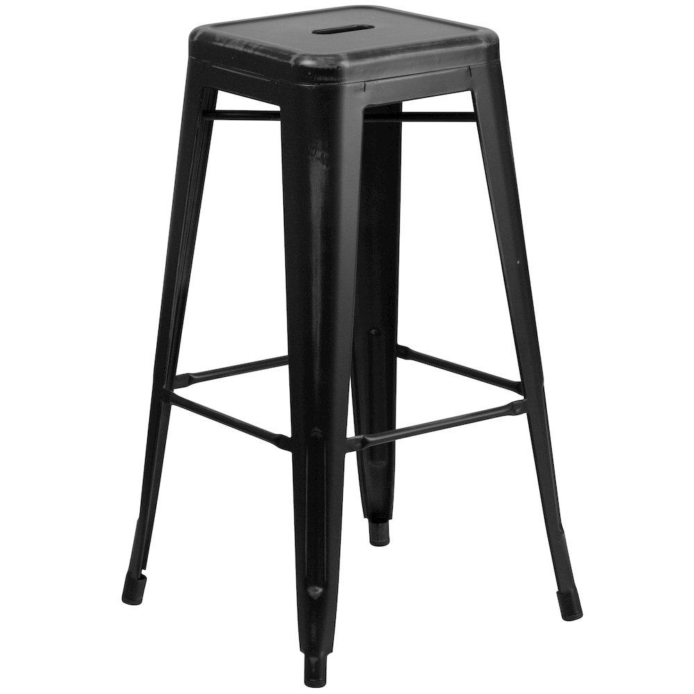 30" High Backless Distressed Black Metal Indoor-Outdoor Barstool. Picture 1