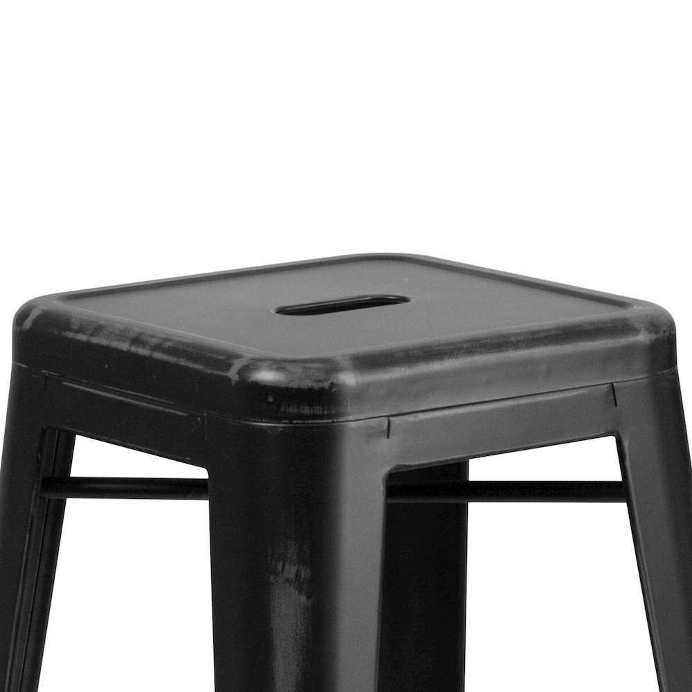 30" High Backless Distressed Black Metal Indoor-Outdoor Barstool. Picture 9