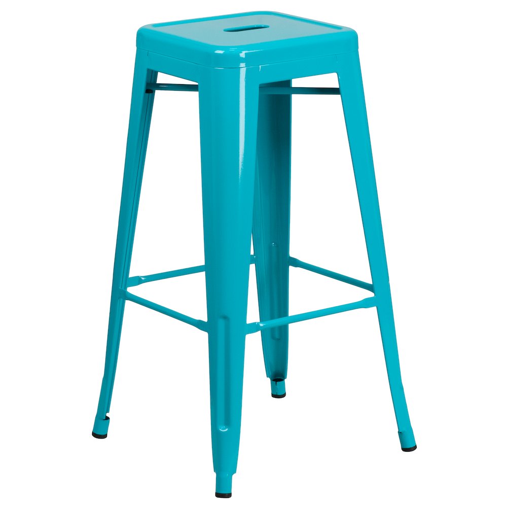 Commercial Grade 30" High Backless Crystal Teal-Blue Indoor-Outdoor Barstool. Picture 1