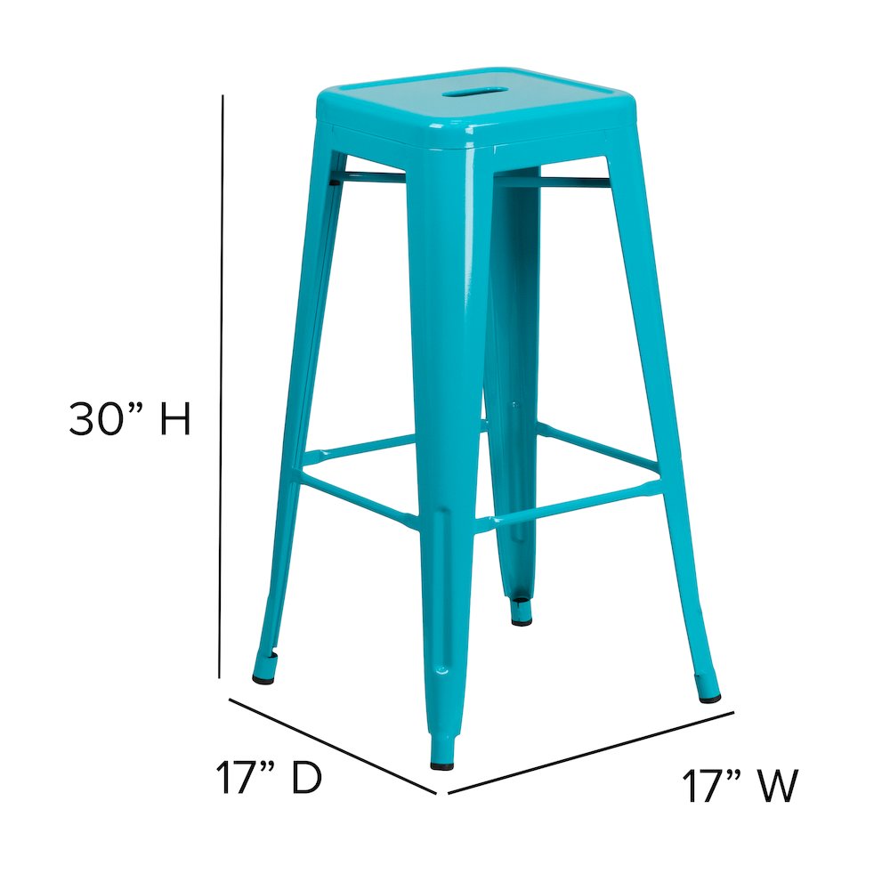 Commercial Grade 30" High Backless Crystal Teal-Blue Indoor-Outdoor Barstool. Picture 2