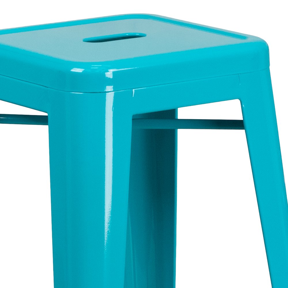 Commercial Grade 30" High Backless Crystal Teal-Blue Indoor-Outdoor Barstool. Picture 3