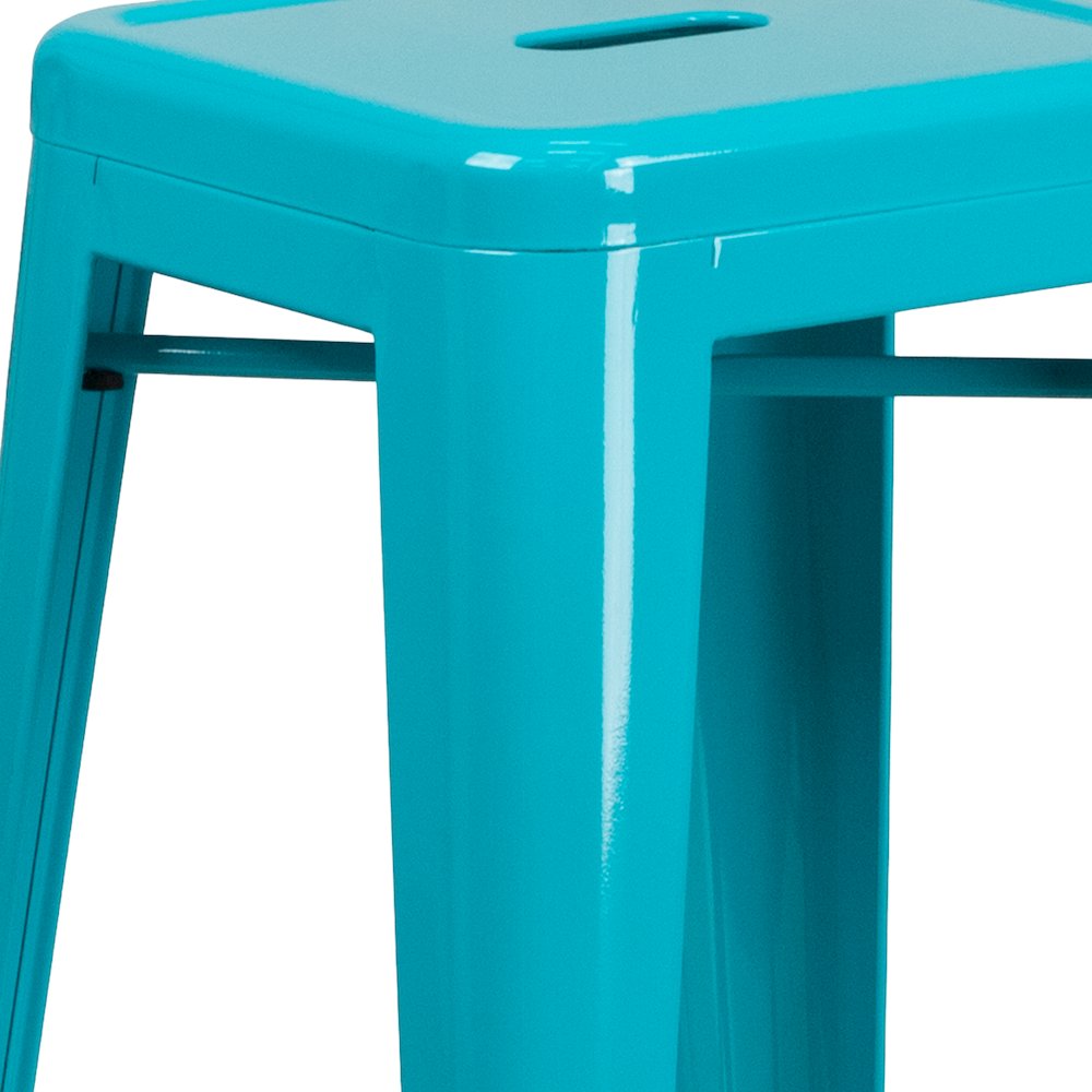 Commercial Grade 30" High Backless Crystal Teal-Blue Indoor-Outdoor Barstool. Picture 7