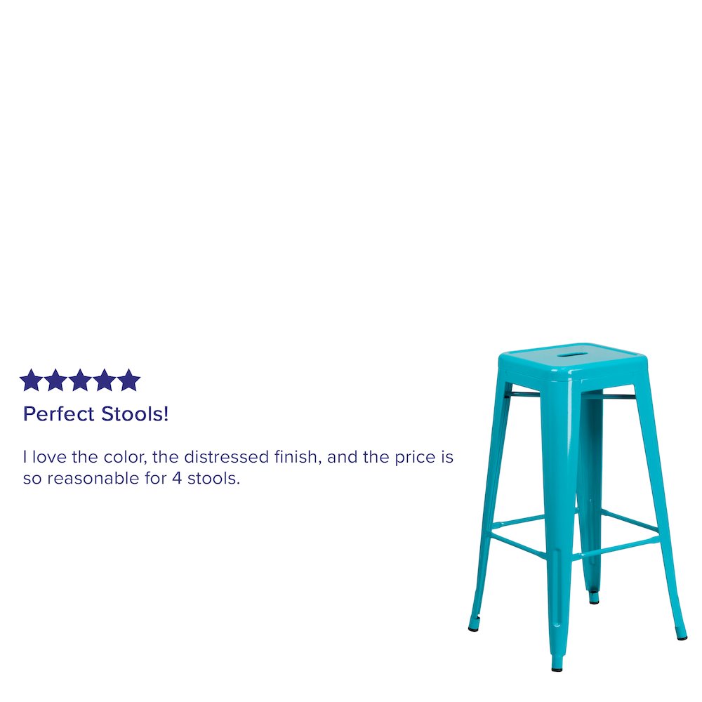 Commercial Grade 30" High Backless Crystal Teal-Blue Indoor-Outdoor Barstool. Picture 10