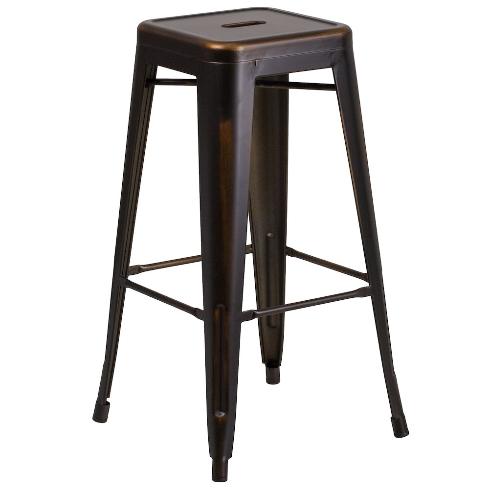 Commercial Grade 30" High Backless Distressed Copper Metal Indoor-Outdoor Barstool. Picture 1