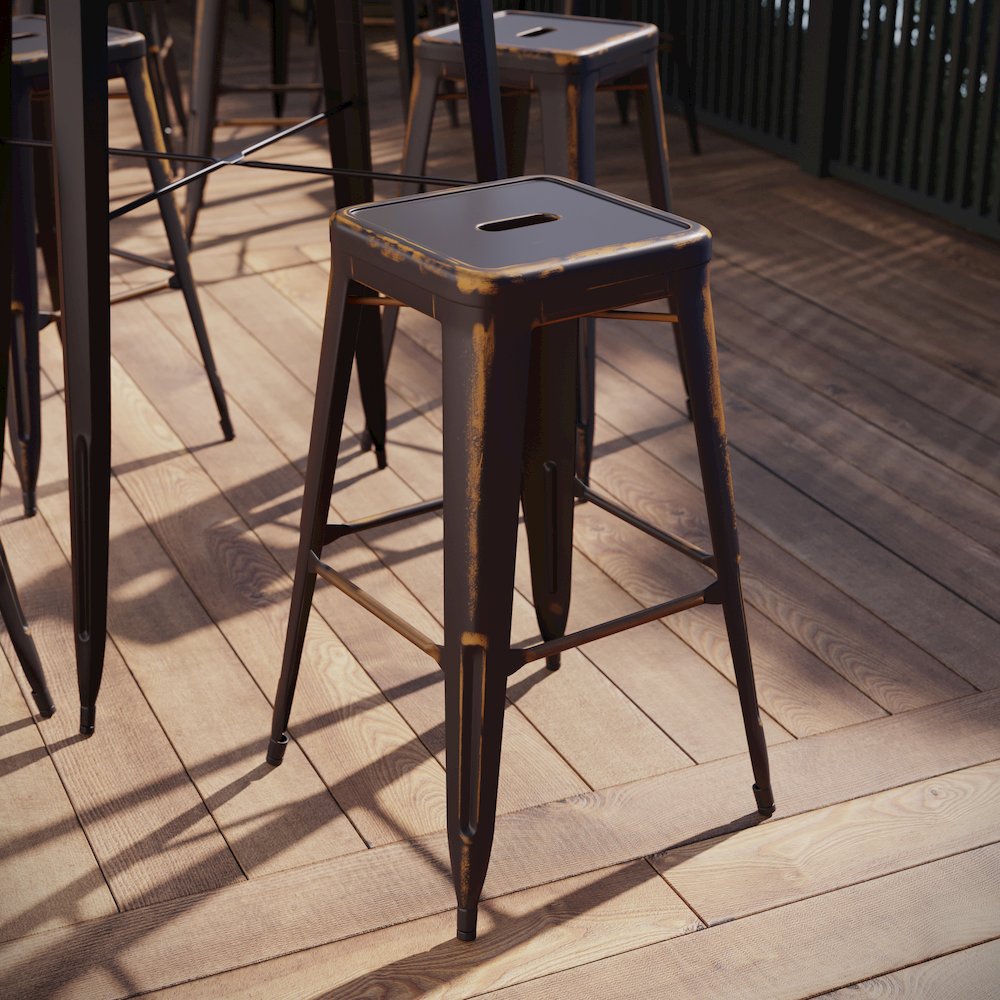 30" High Backless Distressed Copper Metal Indoor-Outdoor Barstool. Picture 2