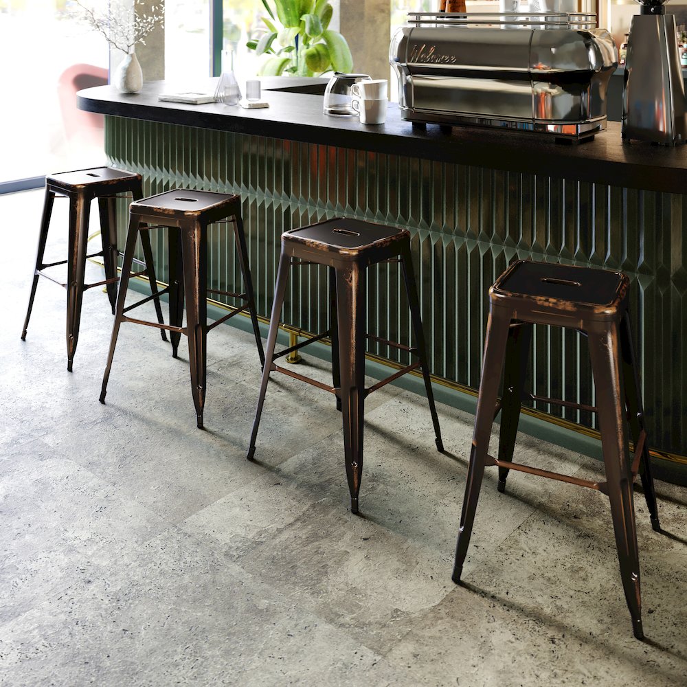 30" High Backless Distressed Copper Metal Indoor-Outdoor Barstool. Picture 7