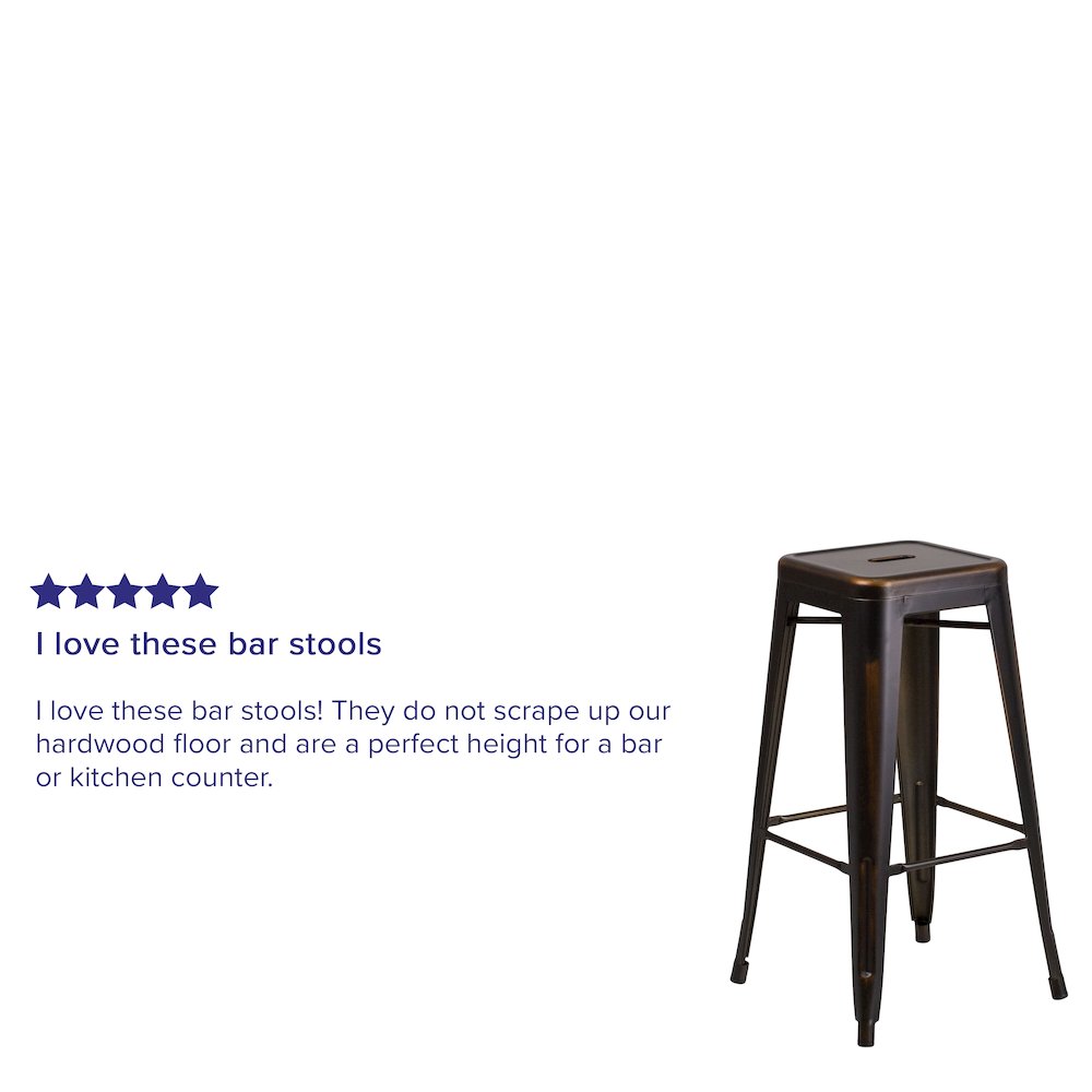 Commercial Grade 30" High Backless Distressed Copper Metal Indoor-Outdoor Barstool. Picture 6