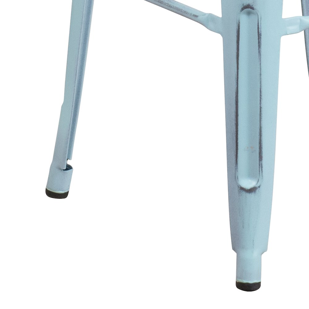 30" High Backless Distressed Green-Blue Metal Indoor-Outdoor Barstool. Picture 8