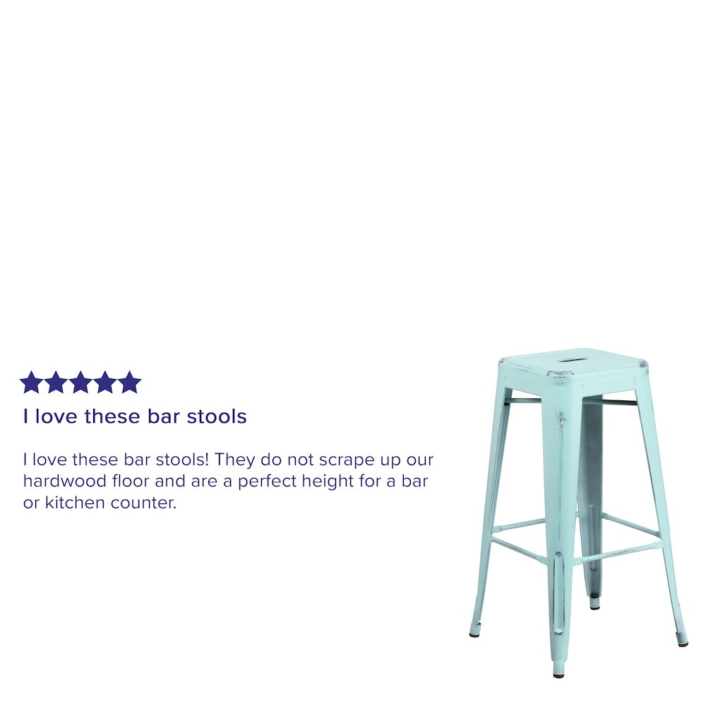 30" High Backless Distressed Green-Blue Metal Indoor-Outdoor Barstool. Picture 4