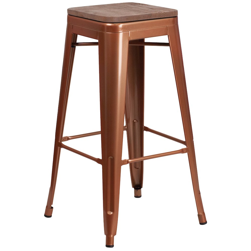 30" High Backless Copper Barstool with Square Wood Seat. Picture 1