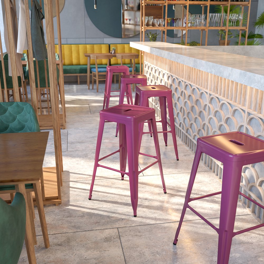 Commercial Grade 30" High Backless Purple Indoor-Outdoor Barstool. Picture 2