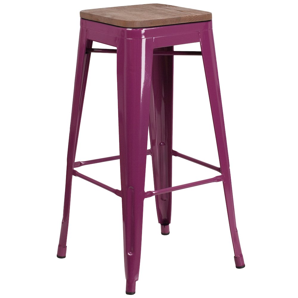 30" High Backless Purple Barstool with Square Wood Seat. Picture 1