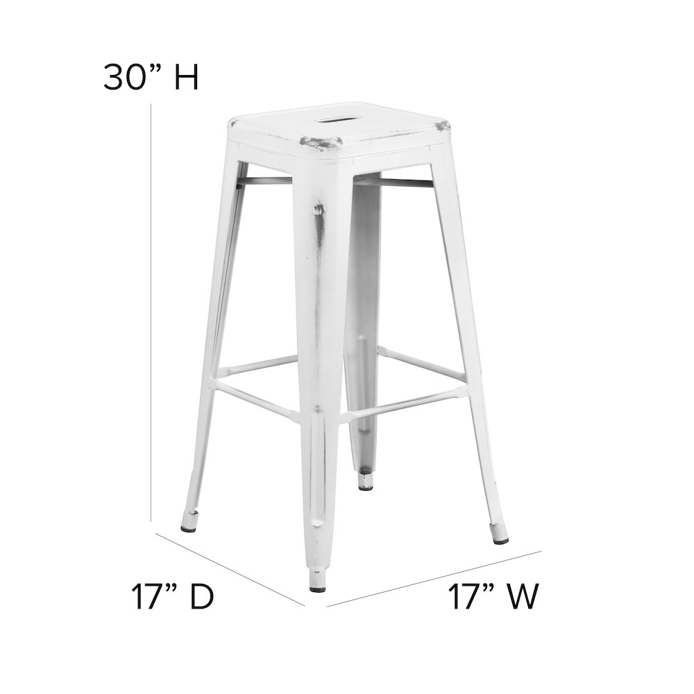 Commercial Grade 30" High Backless Distressed White Metal Indoor-Outdoor Barstool. Picture 2