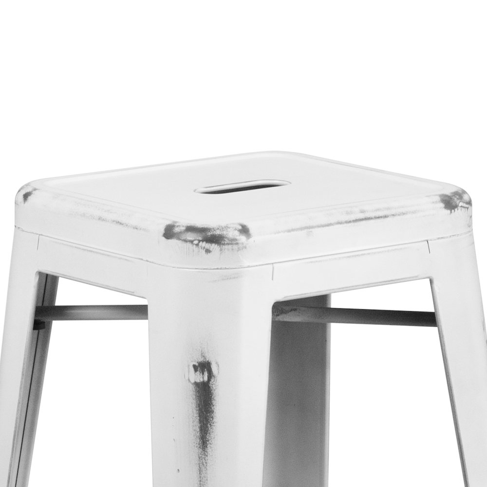 30" High Backless Distressed White Metal Indoor-Outdoor Barstool. Picture 9