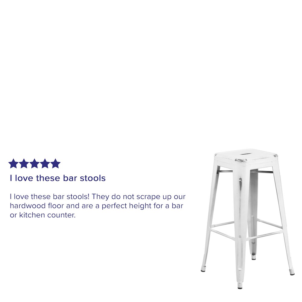 Commercial Grade 30" High Backless Distressed White Metal Indoor-Outdoor Barstool. Picture 3
