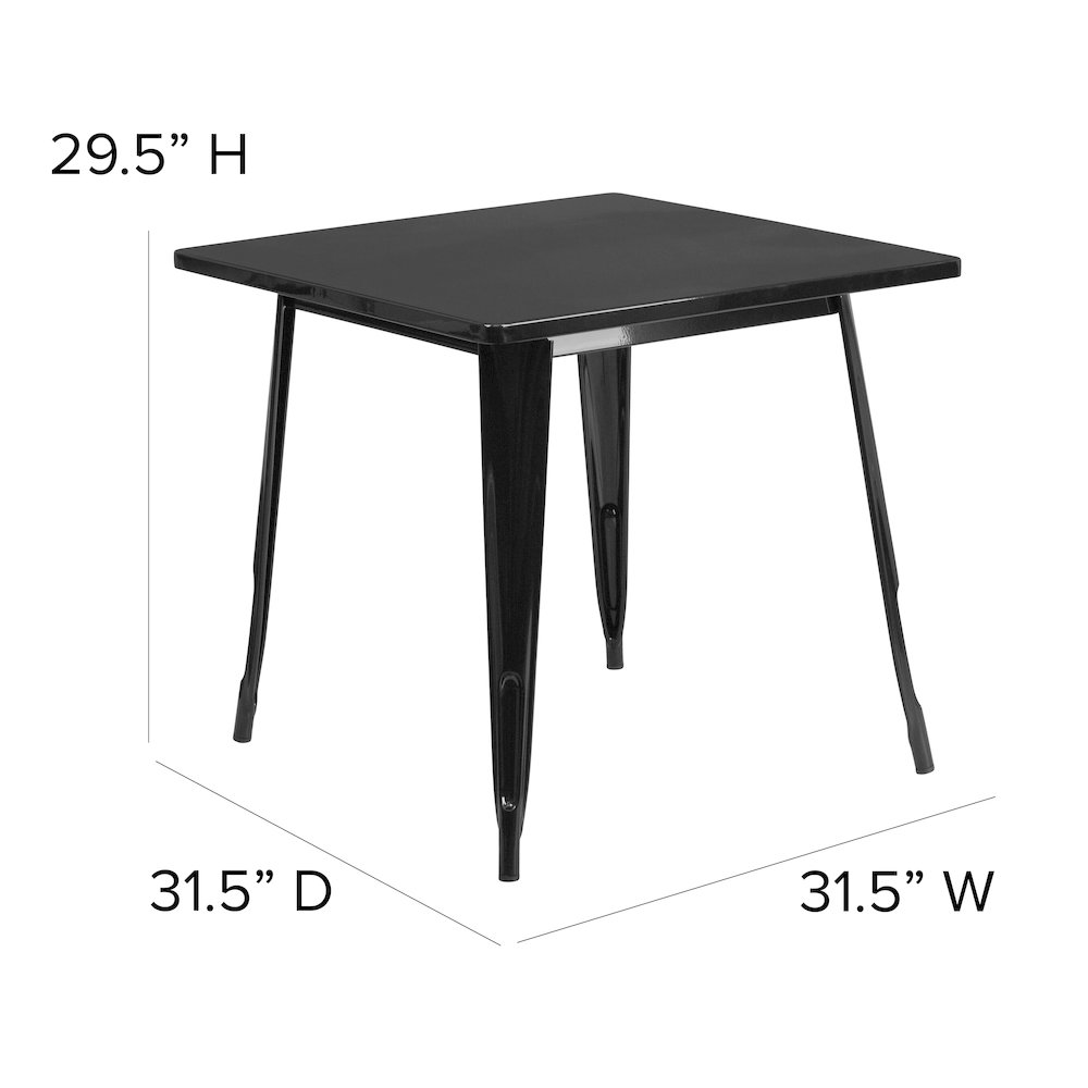Commercial Grade 31.5" Square Black Metal Indoor-Outdoor Table. Picture 6