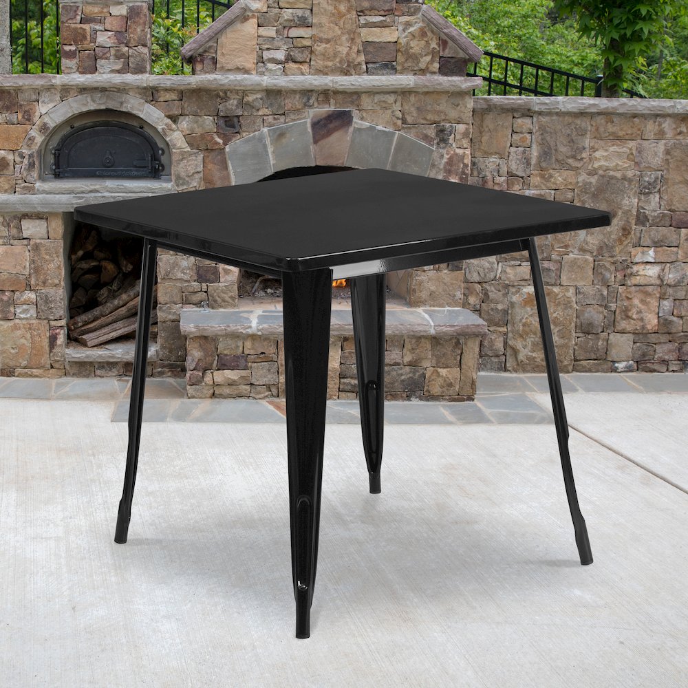 Commercial Grade 31.5" Square Black Metal Indoor-Outdoor Table. Picture 2