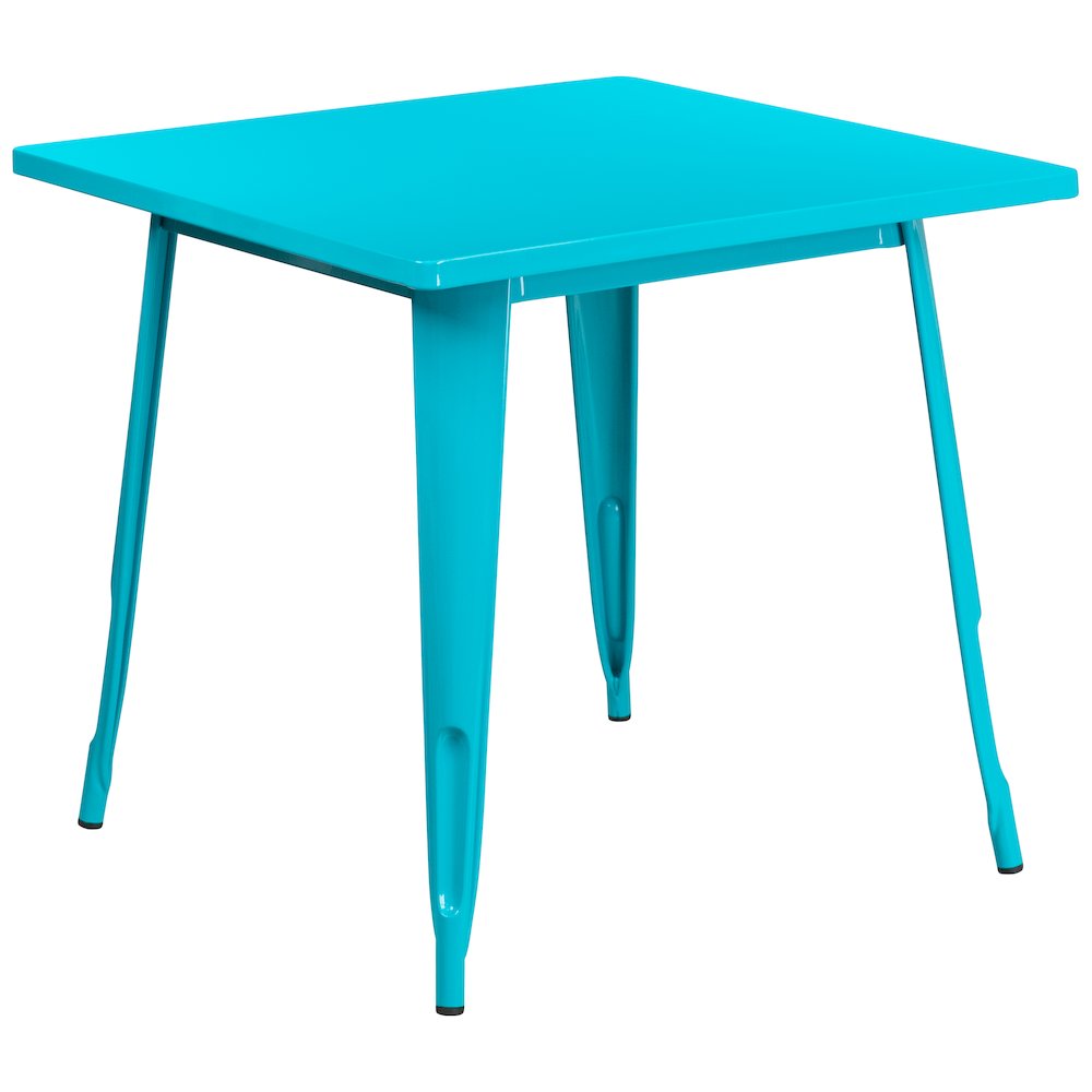 Commercial Grade 31.5" Square Crystal Teal-Blue Metal Indoor-Outdoor Table. Picture 1