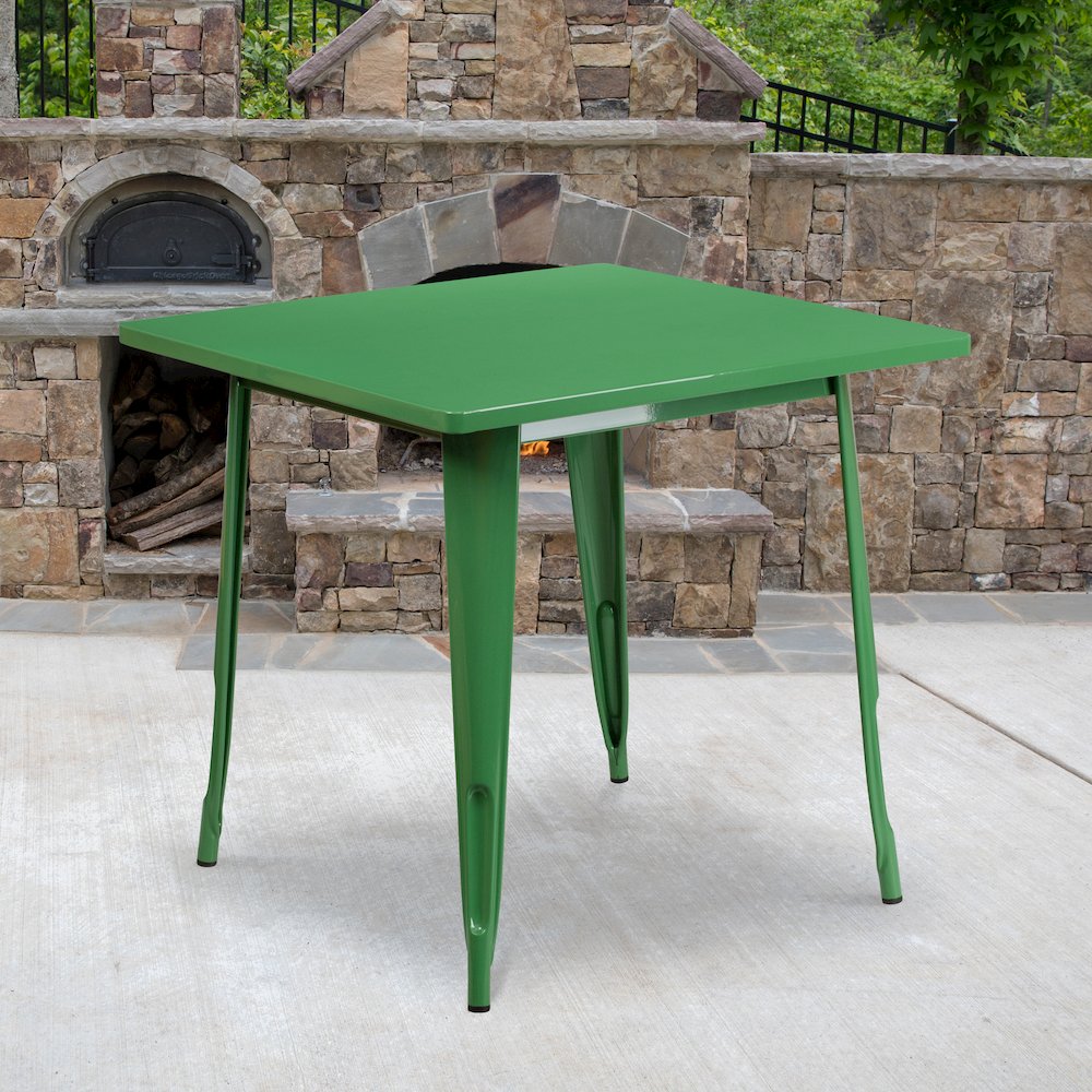 Commercial Grade 31.5" Square Green Metal Indoor-Outdoor Table. Picture 2
