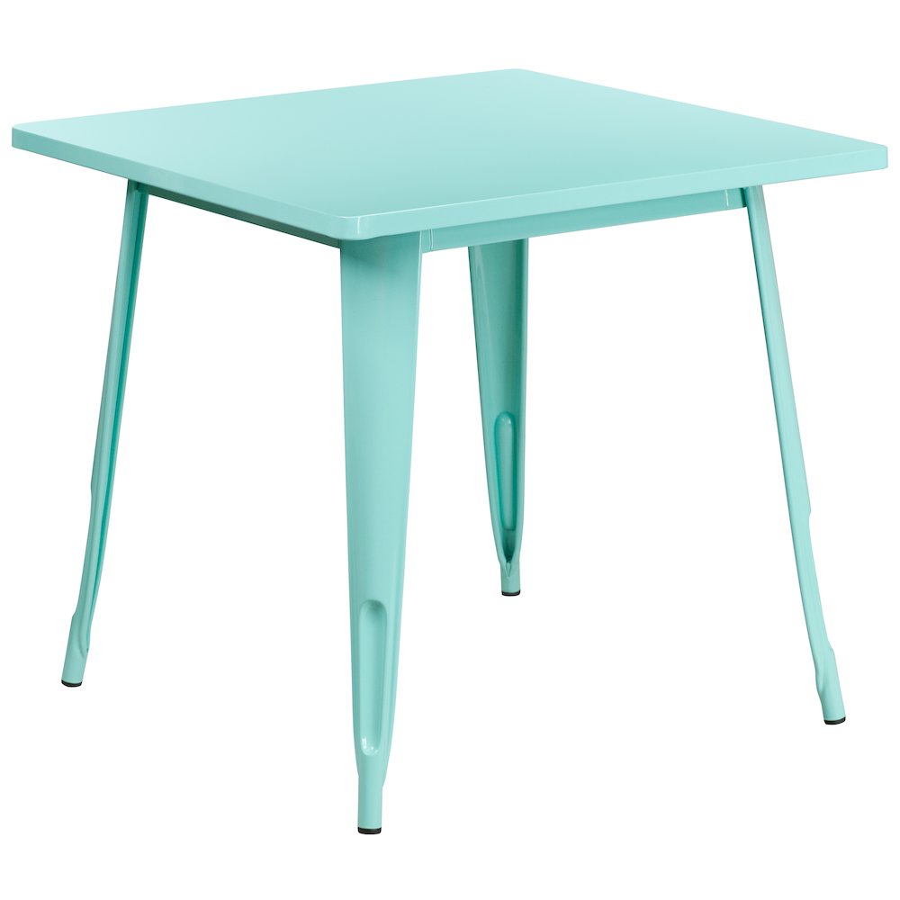 Commercial Grade 31.5" Square Mint Green Metal Indoor-Outdoor Table. Picture 1