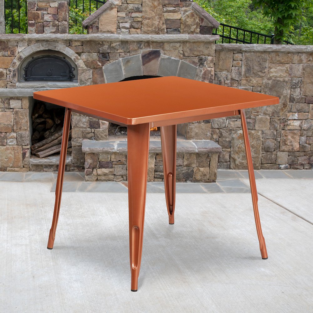 Commercial Grade 31.5" Square Copper Metal Indoor-Outdoor Table. Picture 2
