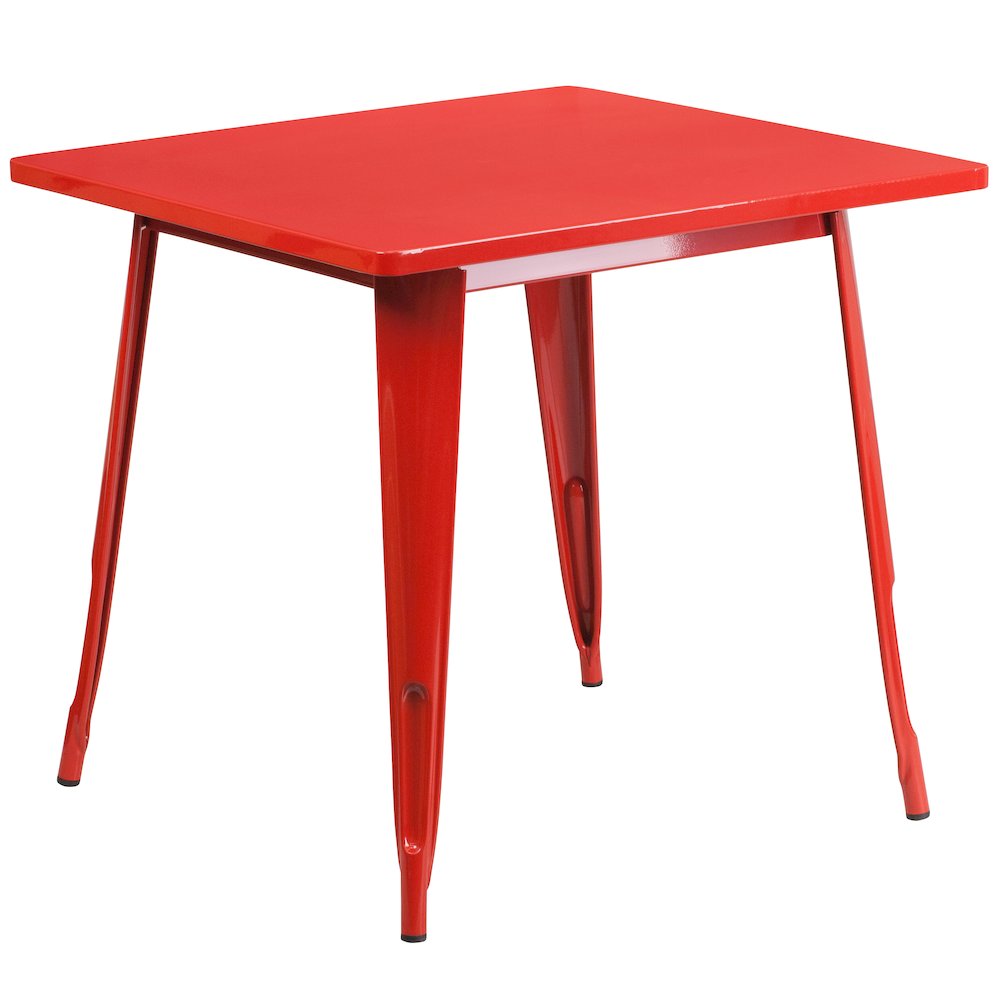 Commercial Grade 31.5" Square Red Metal Indoor-Outdoor Table. Picture 1