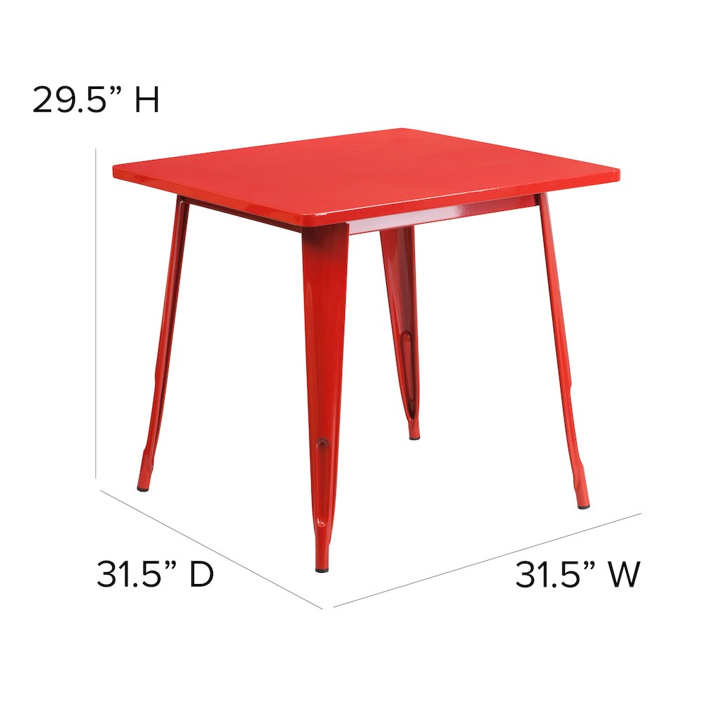 Commercial Grade 31.5" Square Red Metal Indoor-Outdoor Table. Picture 6