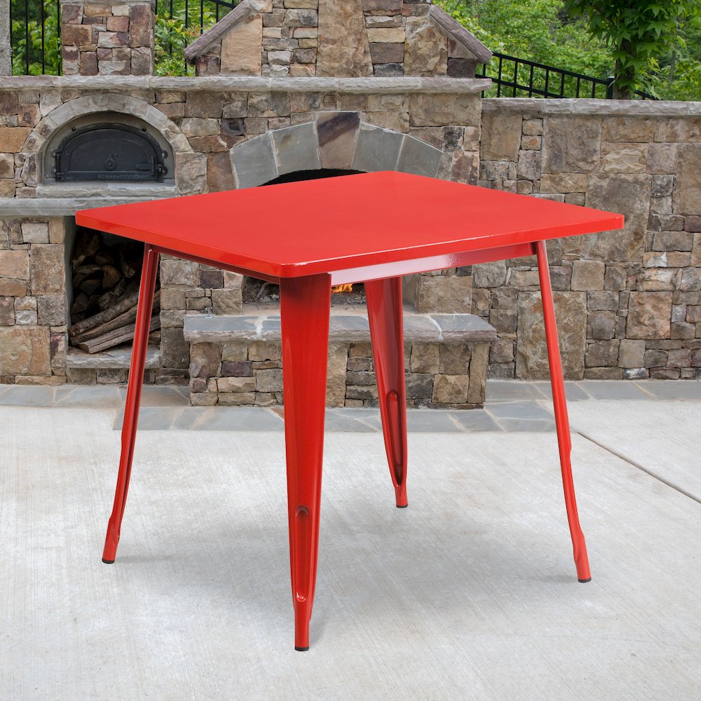 Commercial Grade 31.5" Square Red Metal Indoor-Outdoor Table. Picture 2