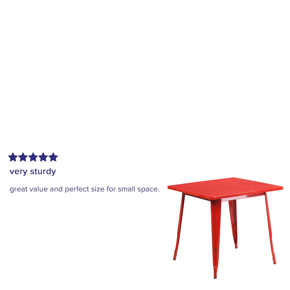 Commercial Grade 31.5" Square Red Metal Indoor-Outdoor Table. Picture 4