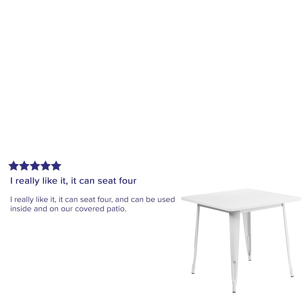 Commercial Grade 31.5" Square White Metal Indoor-Outdoor Table. Picture 3