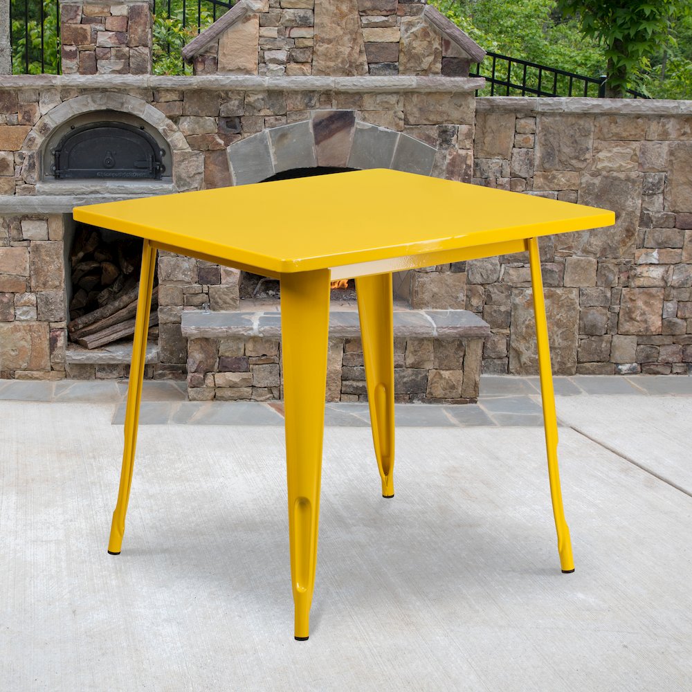 Commercial Grade 31.5" Square Yellow Metal Indoor-Outdoor Table. Picture 2