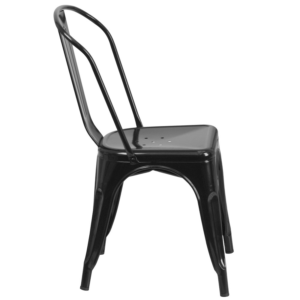 31.5" Square Black Metal Indoor-Outdoor Table Set with 4 Stack Chairs. Picture 10