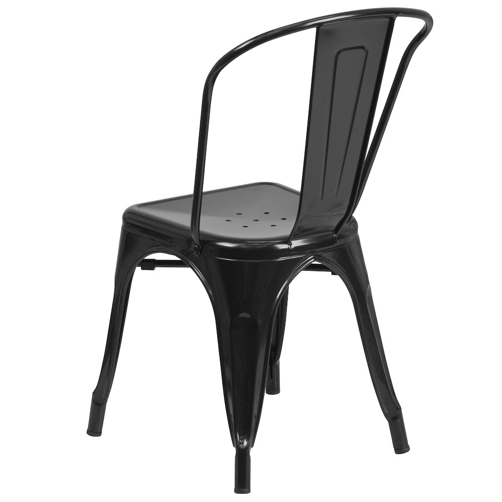 31.5" Square Black Metal Indoor-Outdoor Table Set with 4 Stack Chairs. Picture 6
