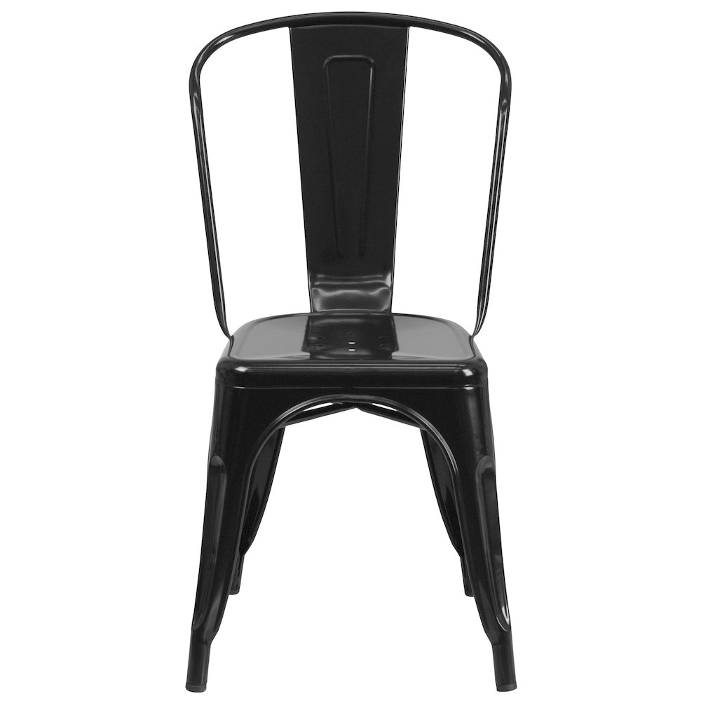 31.5" Square Black Metal Indoor-Outdoor Table Set with 4 Stack Chairs. Picture 11